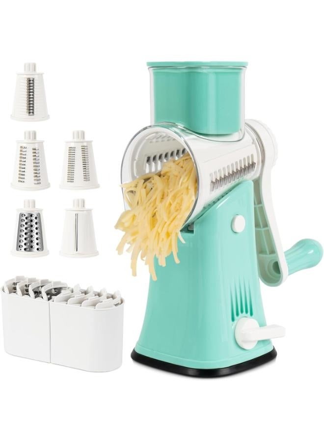 الصفحة الرئيسية X مبشرة جبن دوارة 5 في 1 من إكس هوم للمطبخ، مبشرة يدوية مطورة مع قاعدة شفط أقوى وشفرات أسطوانية متعددة الوظائف، للجبن والخضروات والمكسرات، سهلة الاستخدام والتنظيف، لون أزرق - Image 1