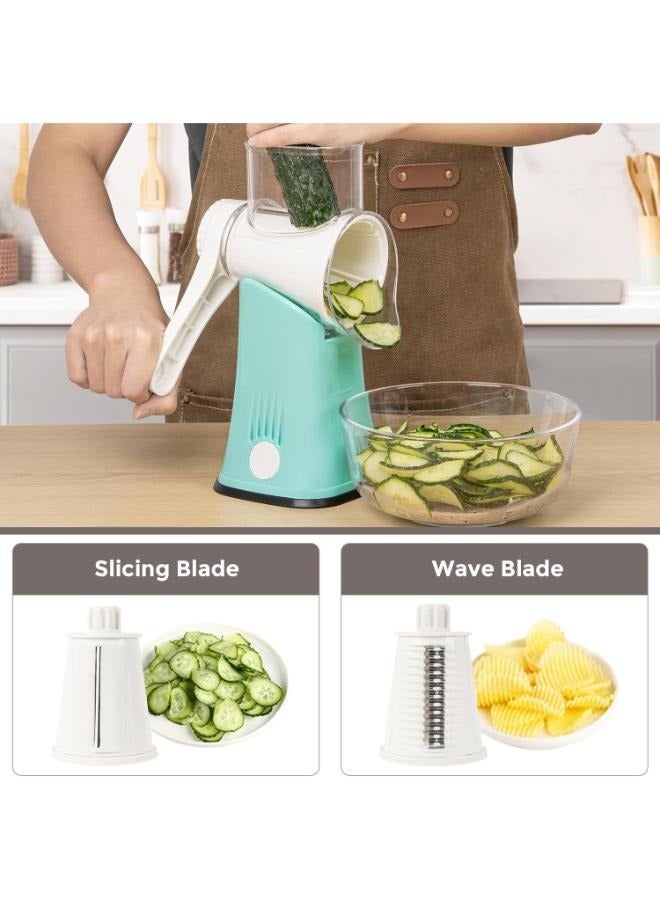 الصفحة الرئيسية X مبشرة جبن دوارة 5 في 1 من إكس هوم للمطبخ، مبشرة يدوية مطورة مع قاعدة شفط أقوى وشفرات أسطوانية متعددة الوظائف، للجبن والخضروات والمكسرات، سهلة الاستخدام والتنظيف، لون أزرق - Image 2