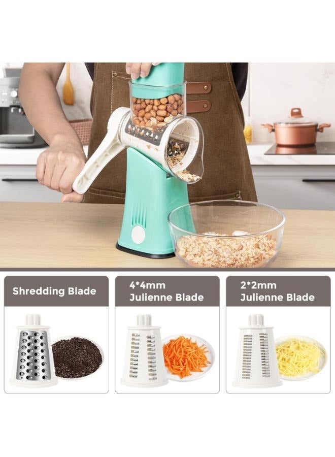 الصفحة الرئيسية X مبشرة جبن دوارة 5 في 1 من إكس هوم للمطبخ، مبشرة يدوية مطورة مع قاعدة شفط أقوى وشفرات أسطوانية متعددة الوظائف، للجبن والخضروات والمكسرات، سهلة الاستخدام والتنظيف، لون أزرق - Image 3