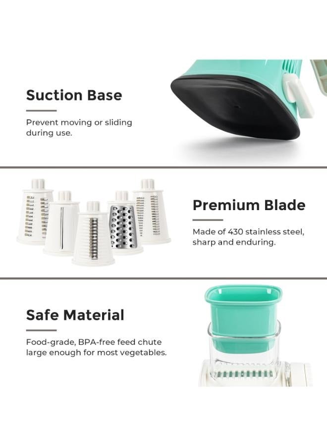 الصفحة الرئيسية X مبشرة جبن دوارة 5 في 1 من إكس هوم للمطبخ، مبشرة يدوية مطورة مع قاعدة شفط أقوى وشفرات أسطوانية متعددة الوظائف، للجبن والخضروات والمكسرات، سهلة الاستخدام والتنظيف، لون أزرق - Image 5