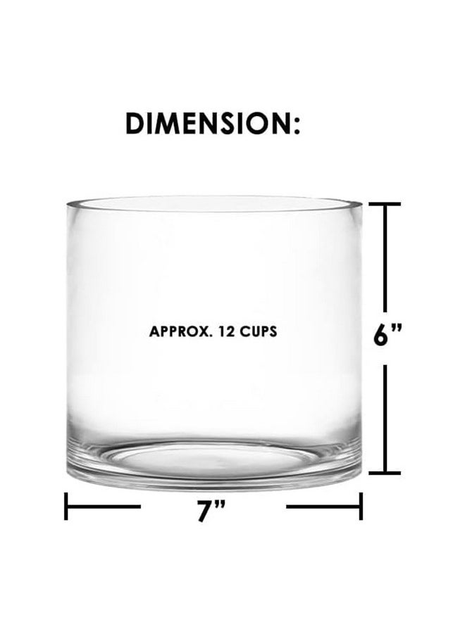 CYS EXCEL CYS Excel Clear Glass Cylinder Flower Vase (H:6" D:7") | Glass Vase Centerpieces Hurricane Floating Candle Holder Vase  - Image 2