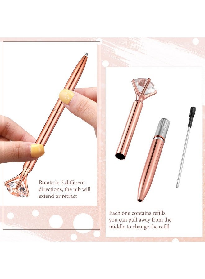 Yahenda 50 Pcs Diamond Pens Bridal Shower Ballpoint Pen Black Ink Bling Pens Crystal Metal Pens Bling Pen with Diamond on Top for Women Bridesmaid Wedding Office School(Rose Gold) - Image 3