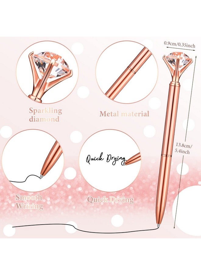 Yahenda 50 Pcs Diamond Pens Bridal Shower Ballpoint Pen Black Ink Bling Pens Crystal Metal Pens Bling Pen with Diamond on Top for Women Bridesmaid Wedding Office School(Rose Gold) - Image 2