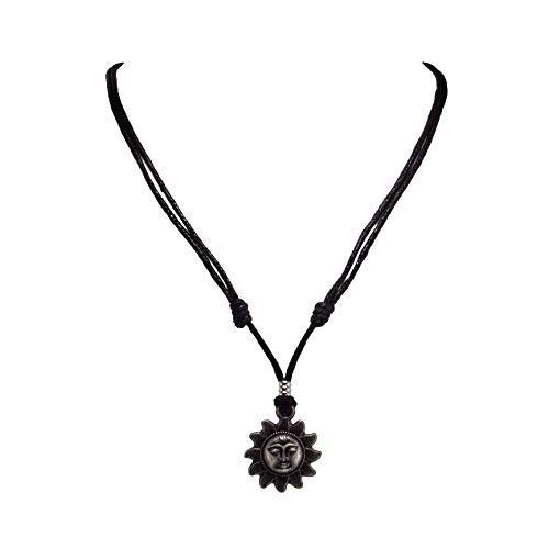 BlueRica Sun on Adjustable Black Cord Necklace (Old Silver Finish) - Image 1