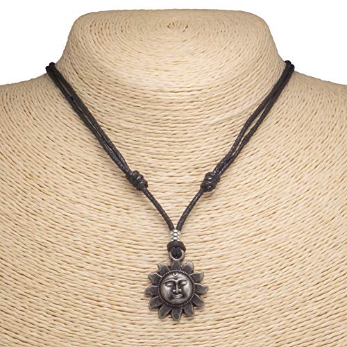BlueRica Sun on Adjustable Black Cord Necklace (Old Silver Finish) - Image 2