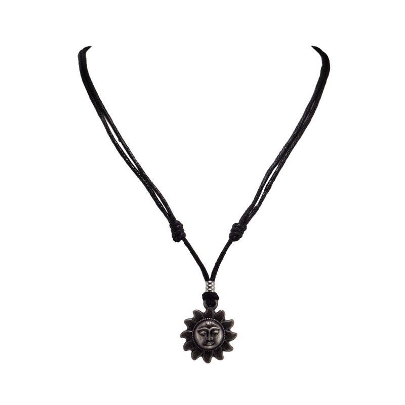 BlueRica Sun on Adjustable Black Cord Necklace (Old Silver Finish) - Image 4