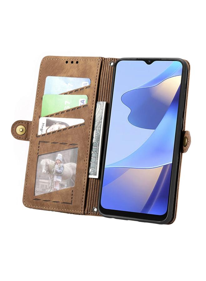 اس-توب جراب هاتف OPPO A16K بتصميم هندسي وسحاب ومشبك جانبي من الجلد - Image 3