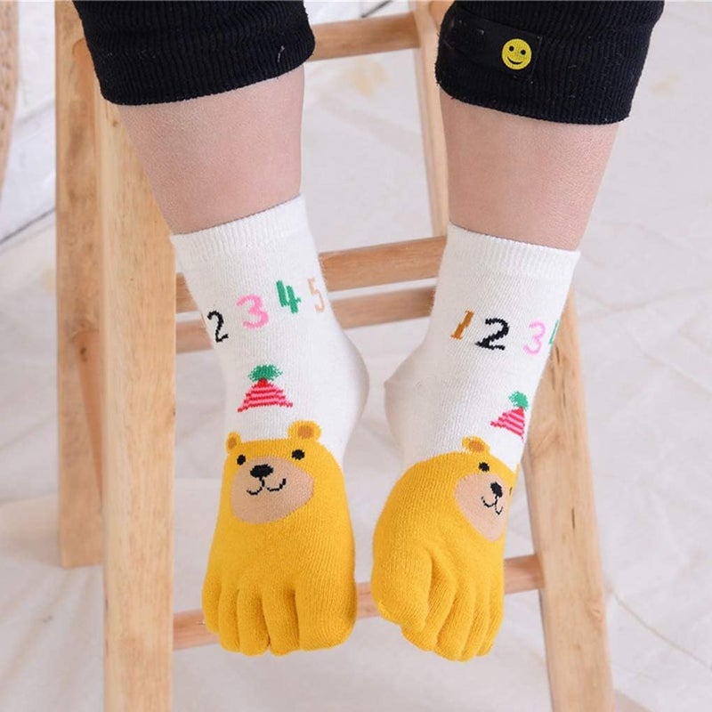 Antcher 5 Pairs Toddler Baby Girls Boys Cotton Hosiery Toe Socks Cute Kids Cartoon Animal Five Fingers Crew Ankle Socks - Image 2