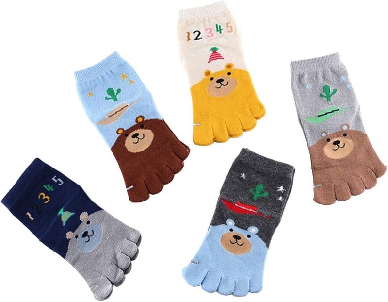 Antcher 5 Pairs Toddler Baby Girls Boys Cotton Hosiery Toe Socks Cute Kids Cartoon Animal Five Fingers Crew Ankle Socks - Image 1