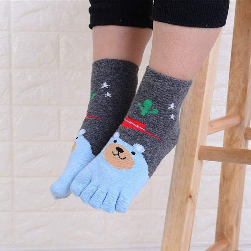 Antcher 5 Pairs Toddler Baby Girls Boys Cotton Hosiery Toe Socks Cute Kids Cartoon Animal Five Fingers Crew Ankle Socks - Image 4