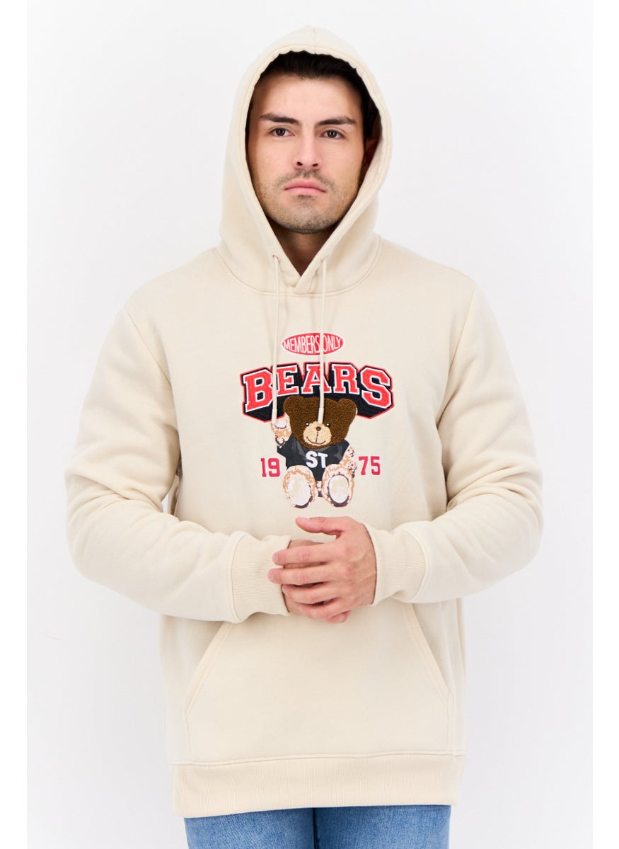 MEMBERS ONLY - Men Hooded Embroidered Logo Long Sleeves Sweatshirt, Beige Combo - Image 1