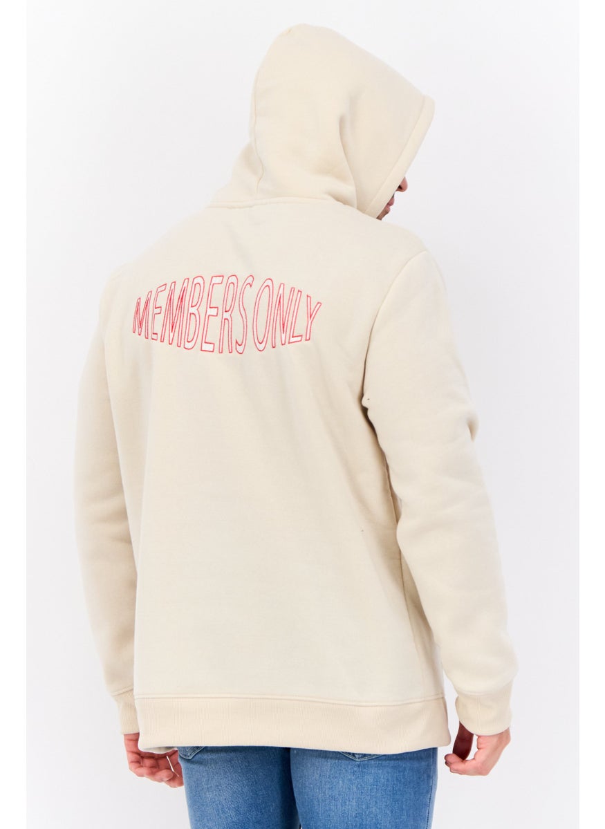 MEMBERS ONLY - Men Hooded Embroidered Logo Long Sleeves Sweatshirt, Beige Combo - Image 1