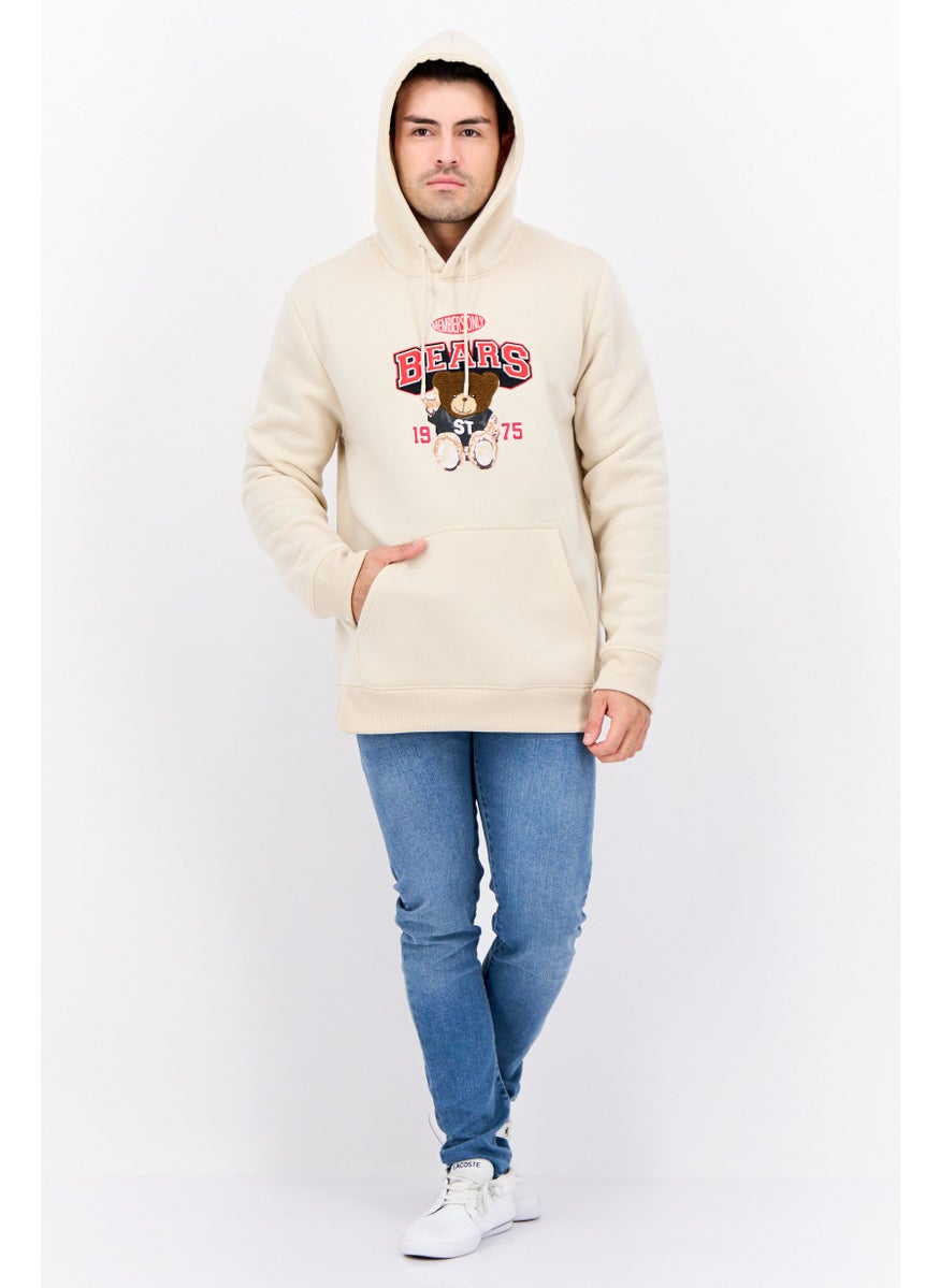 MEMBERS ONLY - Men Hooded Embroidered Logo Long Sleeves Sweatshirt, Beige Combo - Image 1