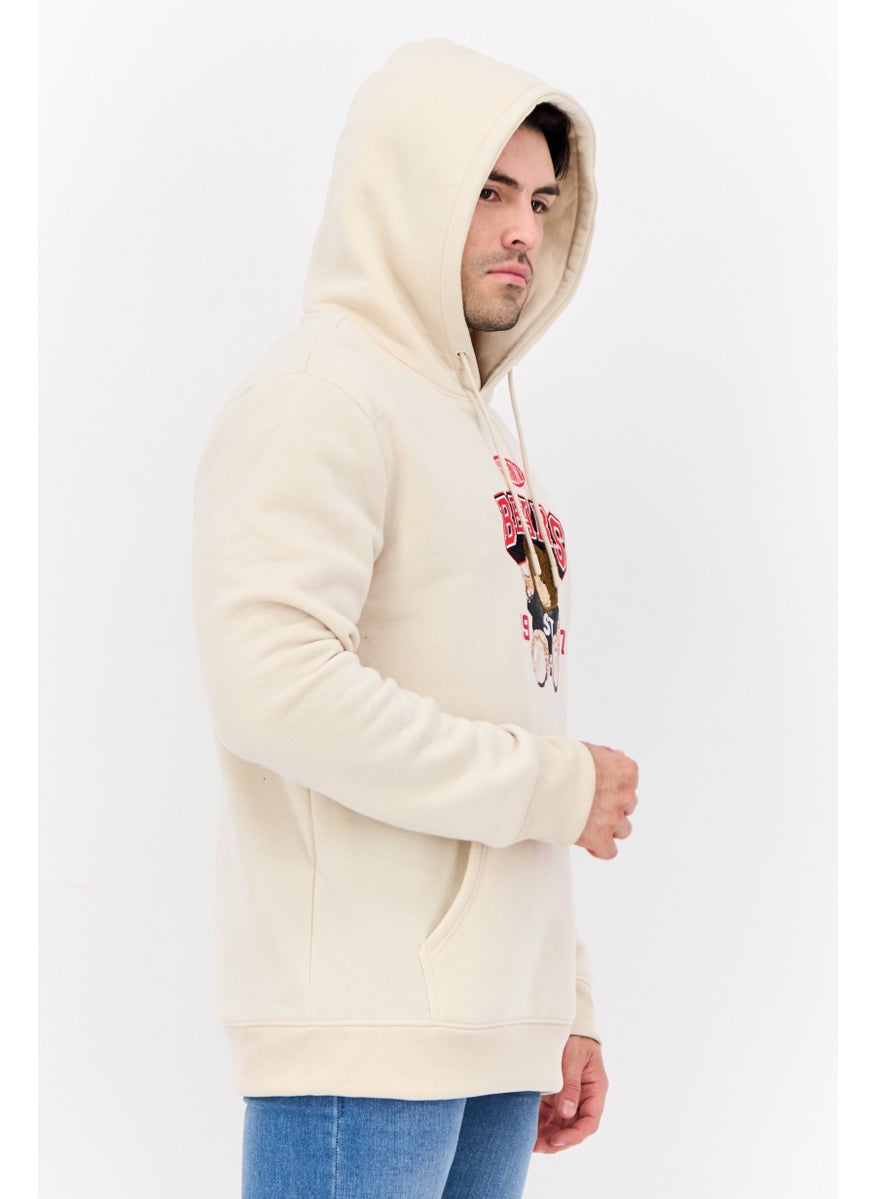 MEMBERS ONLY - Men Hooded Embroidered Logo Long Sleeves Sweatshirt, Beige Combo - Image 1