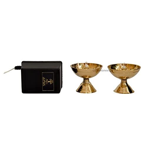 Bhimonee Decor by Modern Gift Centre | Pure Brass Electric Bulb Lights Diya | Deep | Deepak for Pooja | Puja | Mandir | Diwali Festival Decoration | Set of 2 - Image 5