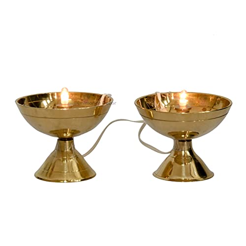 Bhimonee Decor by Modern Gift Centre | Pure Brass Electric Bulb Lights Diya | Deep | Deepak for Pooja | Puja | Mandir | Diwali Festival Decoration | Set of 2 - Image 4