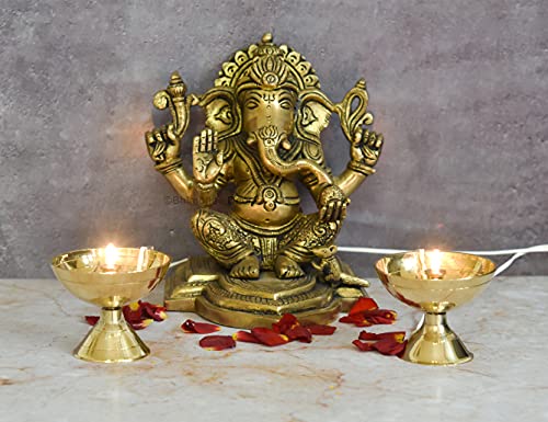Bhimonee Decor by Modern Gift Centre | Pure Brass Electric Bulb Lights Diya | Deep | Deepak for Pooja | Puja | Mandir | Diwali Festival Decoration | Set of 2 - Image 3