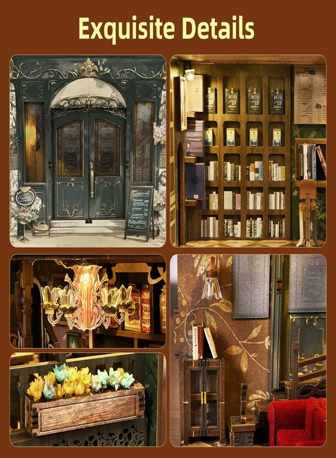 MiniCity Book Nook Kit, DIY Doll House Booknook, Miniature Kit for Bookshelf Doll Houses for Adults Teen Halloween, 3D Wooden Puzzle Bookends with Led Light and Dust Cover (Saisons Café) - Image 4