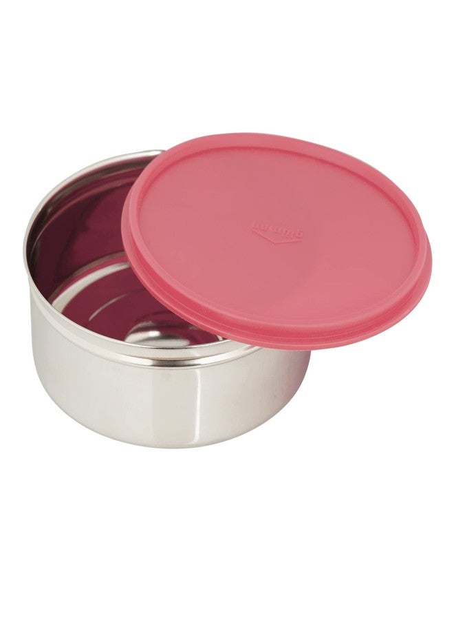 Gluman Stainless Steel 750 ml Round Shape Multipurpose Storage Container (Pink) - Image 1