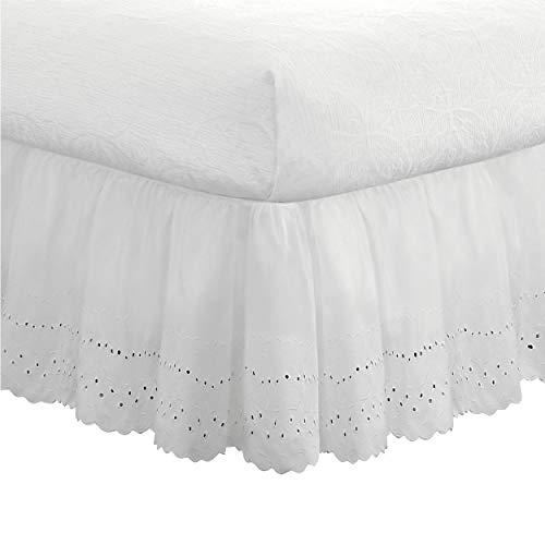 Fresh Ideas Eyelet Bed Skirt, Ruffled Design, 18 Inch Drop, Embroidered Scalloped Edge, Full, White - Image 1