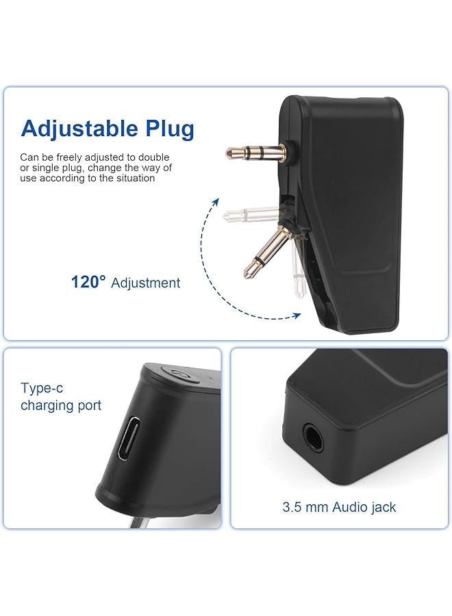 erorex 2 In 1 Bluetooth 5.3 Adapter For Wireless Wired Headphones Airplane Bluetooth Adapter With 3.5Mm Aux Jack Compatible With Airplane Home Tv Gym Boats Car Foldable Single Double Gold Plug - Image 3
