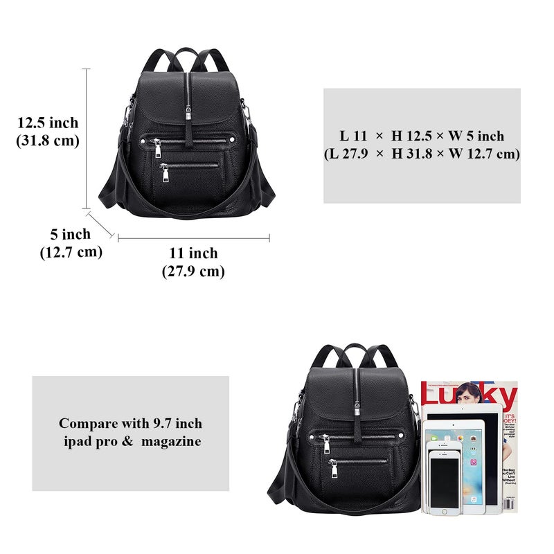 ALTOSY Leather Backpack Purse for Women Fashion Casual Handbag with Multi Pockets and Flap(S107 Black) - Image 4