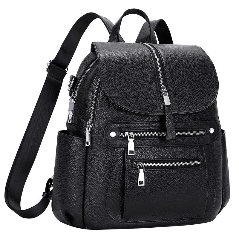 ALTOSY Leather Backpack Purse for Women Fashion Casual Handbag with Multi Pockets and Flap(S107 Black) - Image 5