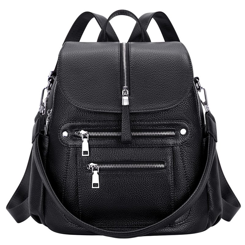 ALTOSY Leather Backpack Purse for Women Fashion Casual Handbag with Multi Pockets and Flap(S107 Black) - Image 1