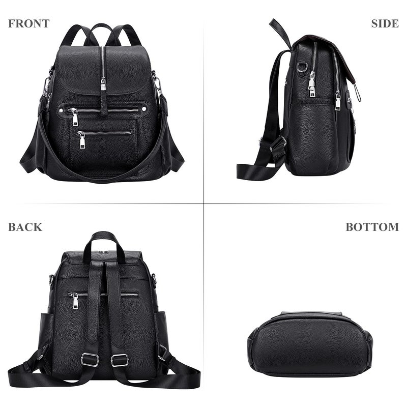 ALTOSY Leather Backpack Purse for Women Fashion Casual Handbag with Multi Pockets and Flap(S107 Black) - Image 3