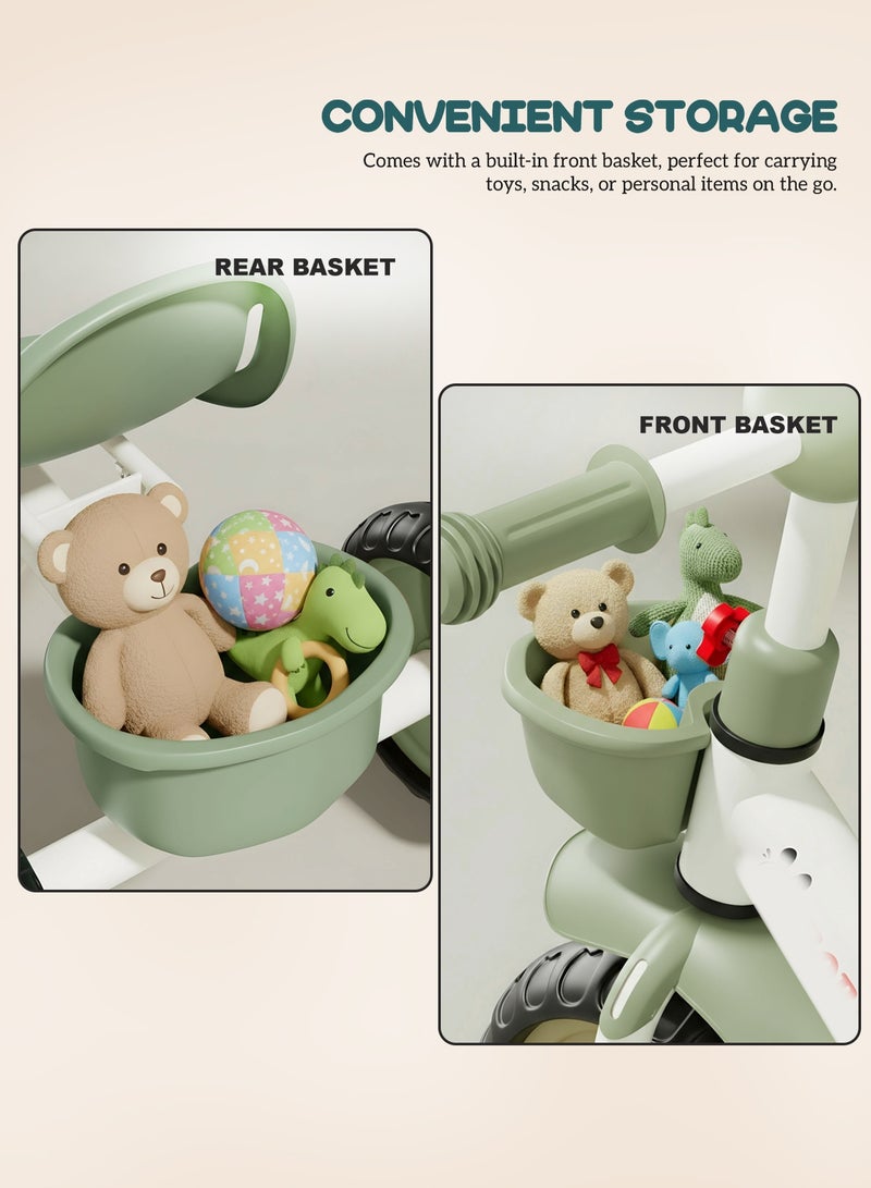 BAYBEE Baby Tricycle for Kids, Baby Cycle with High Backrest Front & Rear Storage Basket | Kids Cycle Bike | Kids Tricycle Cycle for Kids 2 to 5 Years Boys Girls Green - Image 3