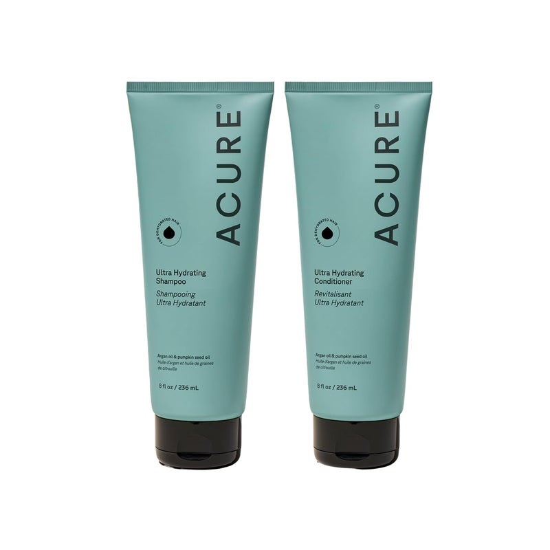 Acure مجموعة الشامبو والبلسم المرطب الفائق من أكيور - مجموعة مرطبة بزيت الأركان للنساء والرجال ذوي الشعر الجاف أو التالف أو المستقيم أو المجعد، 100% نباتي، خالي من البارابين، خالي من الكبريتات - 8 أونصة سائلة (عبوتين)  - Image 1