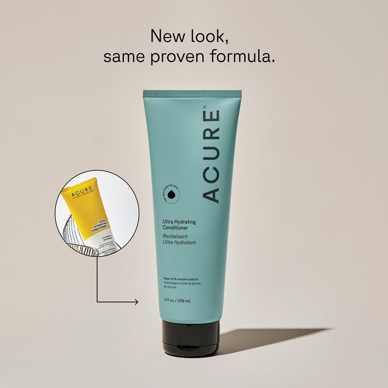 Acure مجموعة الشامبو والبلسم المرطب الفائق من أكيور - مجموعة مرطبة بزيت الأركان للنساء والرجال ذوي الشعر الجاف أو التالف أو المستقيم أو المجعد، 100% نباتي، خالي من البارابين، خالي من الكبريتات - 8 أونصة سائلة (عبوتين)  - Image 2