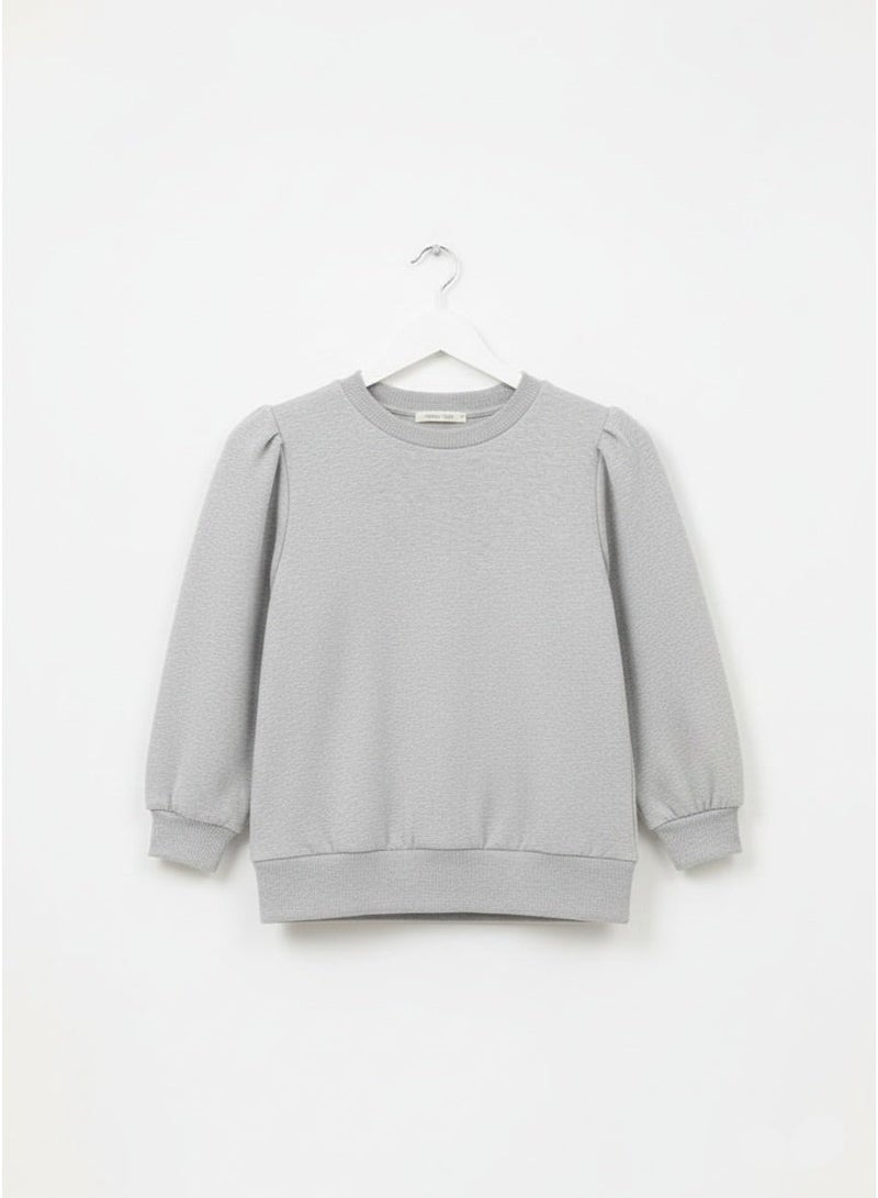 mango co. Long-Sleeve Puff-Shoulder Sweatshirt – Soft Knit Crewneck Top for Everyday Wear - Image 1