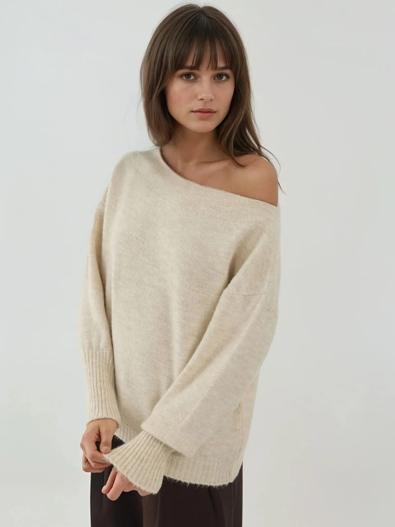 HICCUP Soft Textured Off Shoulder Knit Sweater