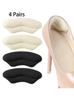 4 Pairs Heel Cushion Pad Shoe Grips Liner Insert for Shoes, Inserts Liners Non-Loose Shoes,Anti Wear and Foot Protection Sponge with High Heels Preventing Slipping and Rubbing (Black & Beige)