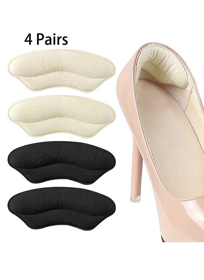 Generic - 4 Pairs Heel Cushion Pad Shoe Grips Liner Insert for Shoes, Inserts Liners Non-Loose Shoes,Anti Wear and Foot Protection Sponge with High Heels Preventing Slipping and Rubbing (Black & Beige) - Image 1