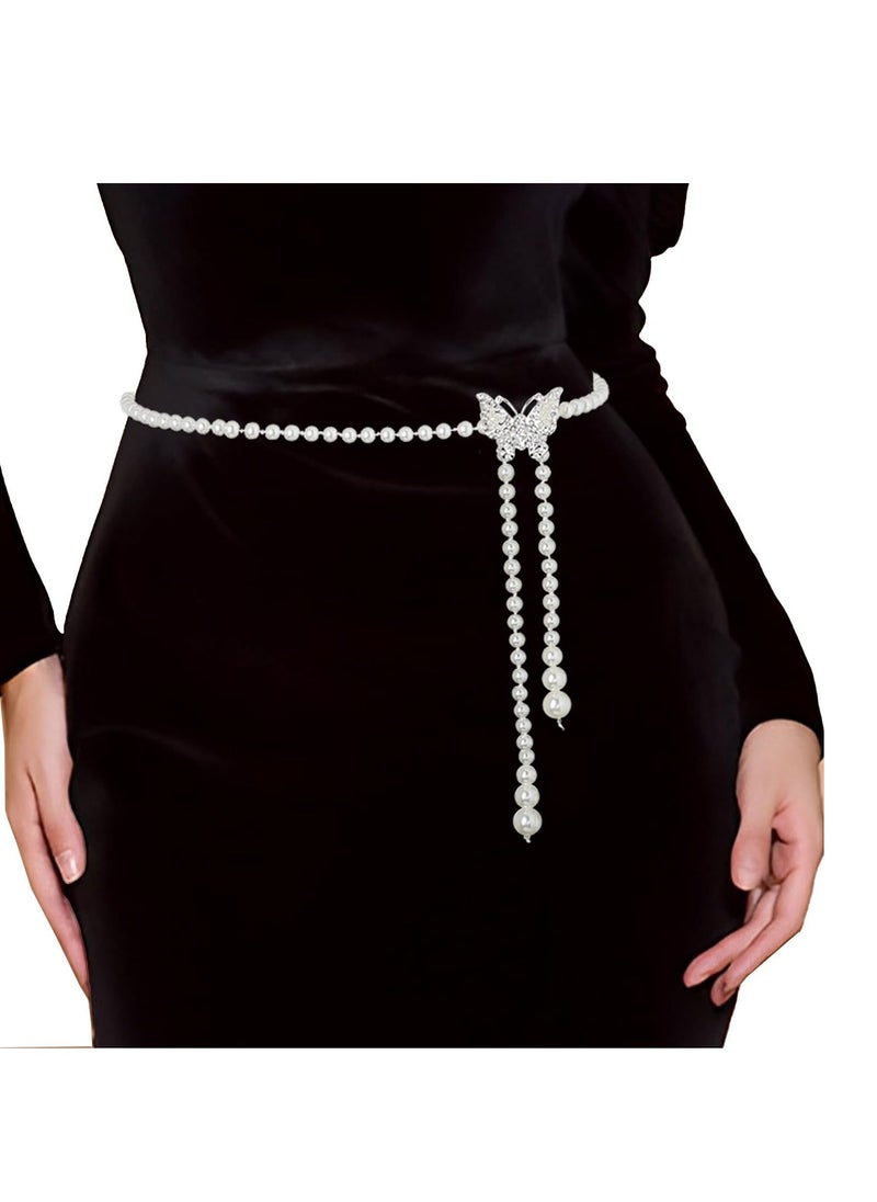 SYOSI - Pearl Waist Chain for Women Girls Adjustable Body Link Belt With Butterfly Buckle Fashion Belly Faux Pearl Jewelry Belly Waist Chain Summer Body Beach Jewelry for Jeans Dresses - Image 1