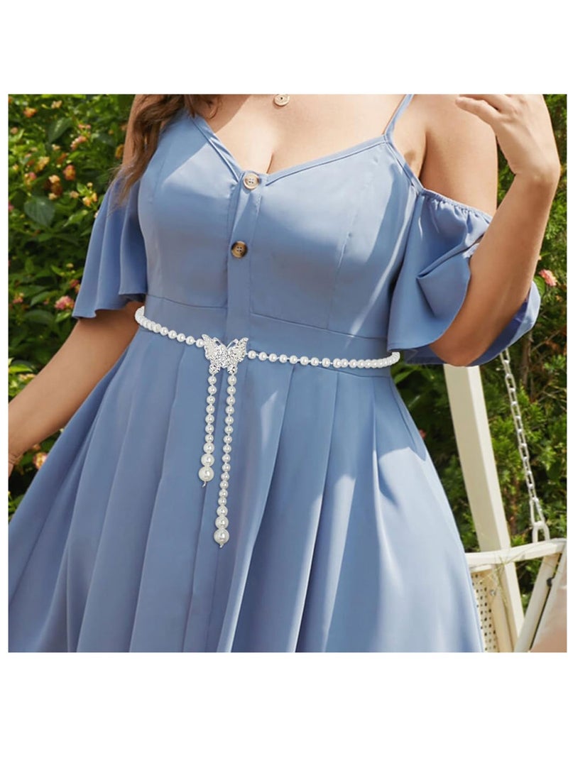 SYOSI - Pearl Waist Chain for Women Girls Adjustable Body Link Belt With Butterfly Buckle Fashion Belly Faux Pearl Jewelry Belly Waist Chain Summer Body Beach Jewelry for Jeans Dresses - Image 1