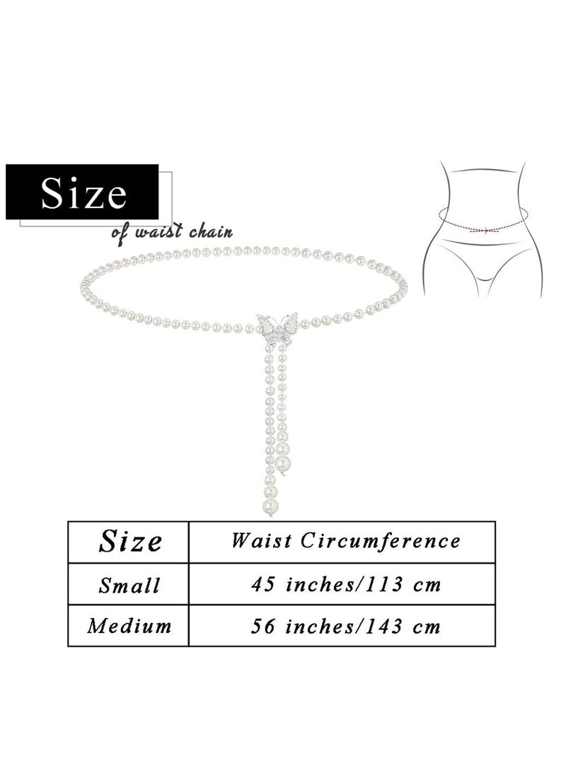 SYOSI - Pearl Waist Chain for Women Girls Adjustable Body Link Belt With Butterfly Buckle Fashion Belly Faux Pearl Jewelry Belly Waist Chain Summer Body Beach Jewelry for Jeans Dresses - Image 1