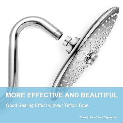 OFFO Shower Head Extension Arm 8 in, S Shaped Shower Arm with Flange High Rise Goose Neck Shower Arm Extension Chrome Finish - Image 2