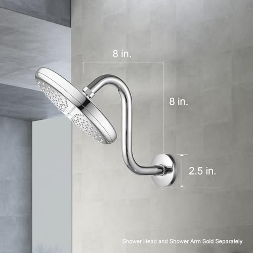 OFFO Shower Head Extension Arm 8 in, S Shaped Shower Arm with Flange High Rise Goose Neck Shower Arm Extension Chrome Finish - Image 5
