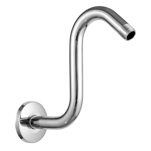 OFFO Shower Head Extension Arm 8 in, S Shaped Shower Arm with Flange High Rise Goose Neck Shower Arm Extension Chrome Finish - Image 1