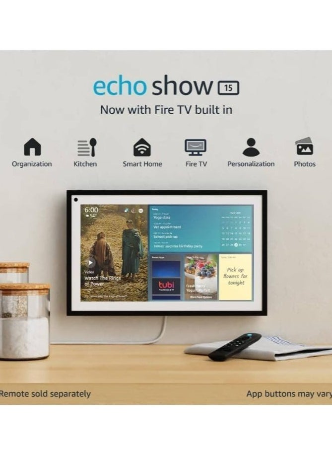 ECHO - Echo Show 15 with Alexa 15.6-inch HD Touch Display Wireless Wi-Fi and Bluetooth Connectivity Built-in Microphone Dual 1.6-inch Full-Range Speakers 5MP Camera Wall Mount Latest Version - Black - Image 1