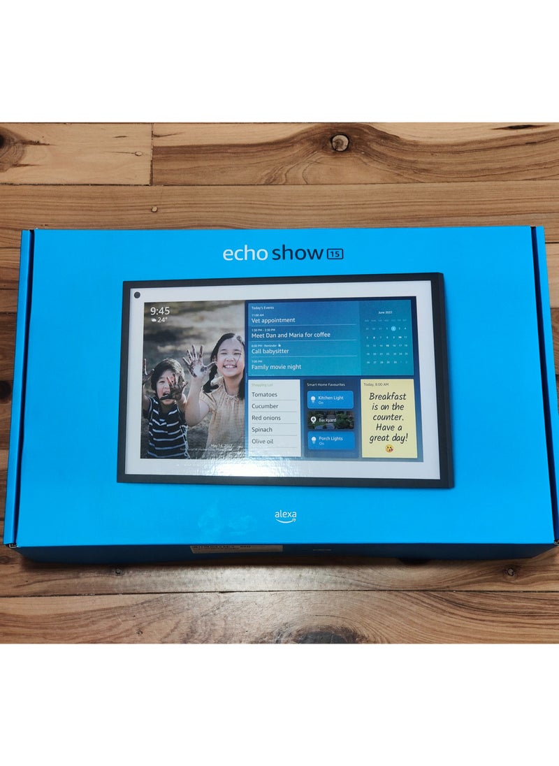 ECHO - Echo Show 15 with Alexa 15.6-inch HD Touch Display Wireless Wi-Fi and Bluetooth Connectivity Built-in Microphone Dual 1.6-inch Full-Range Speakers 5MP Camera Wall Mount Latest Version - Black - Image 1