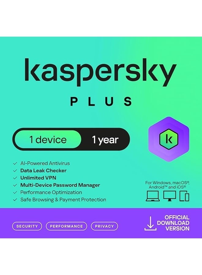 Kaspersky Plus Cybersecurity Software 1 Devices - Image 1