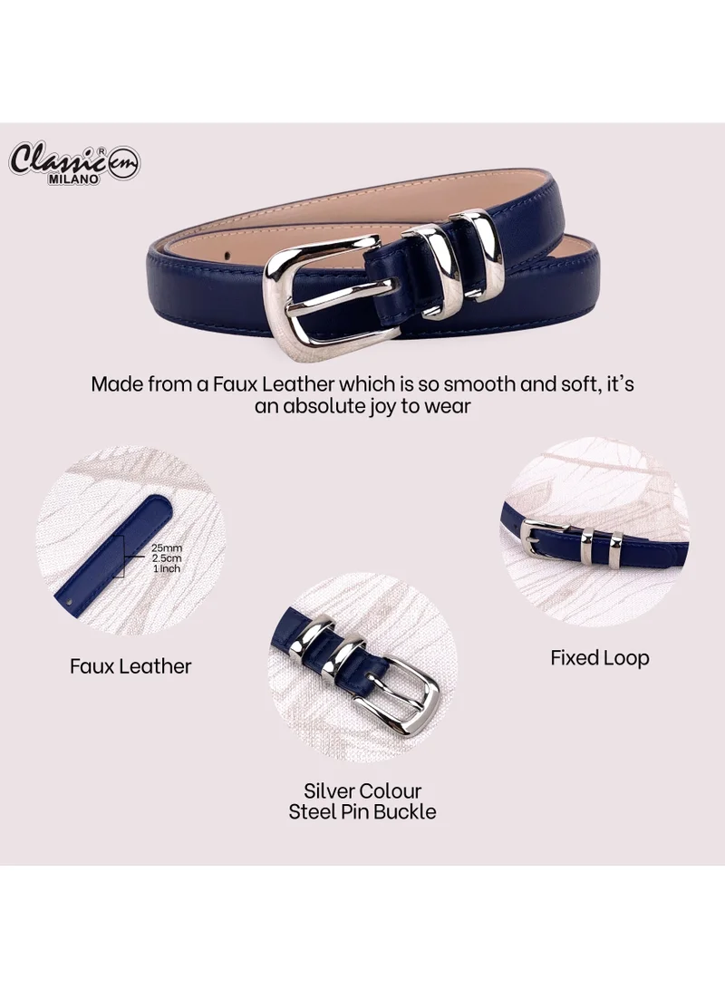 Classic Milano Blue (SGPU30) Classic Milano Women's Belt with Gift Box; Faux Leather Ladies Belt for Dresses, Jeans & Gowns; Stylish Womens Belt; Adjustable Girls Belt; Belt for Women | Full Length: 110 CM (Free Size - Fits up to the waist of 40 Inches / 100 CM) for Women | Best Price UAE