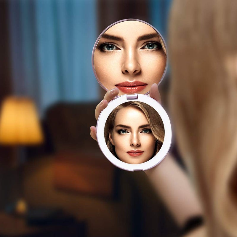 Benbilry LED Lighted Compact Travel Makeup Mirror with Lights, 1x/7x Magnification, 5 Inch Dual Sided Portable Illuminated â€“ Perfect for Handbag - Image 5