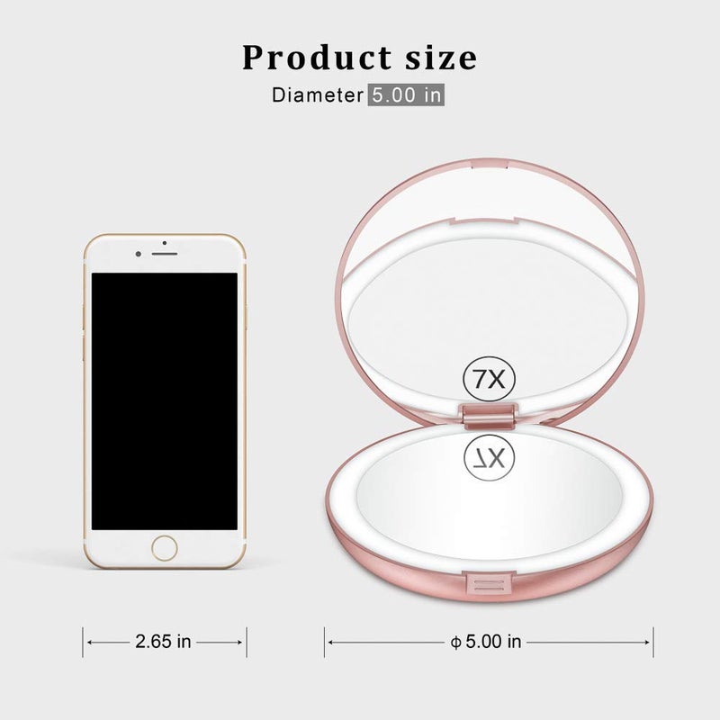 Benbilry LED Lighted Compact Travel Makeup Mirror with Lights, 1x/7x Magnification, 5 Inch Dual Sided Portable Illuminated â€“ Perfect for Handbag - Image 3