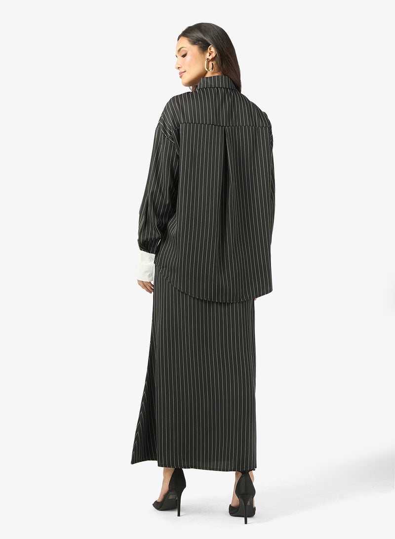 خزانة طقم بلوزة وتنورة مخططة - Image 2