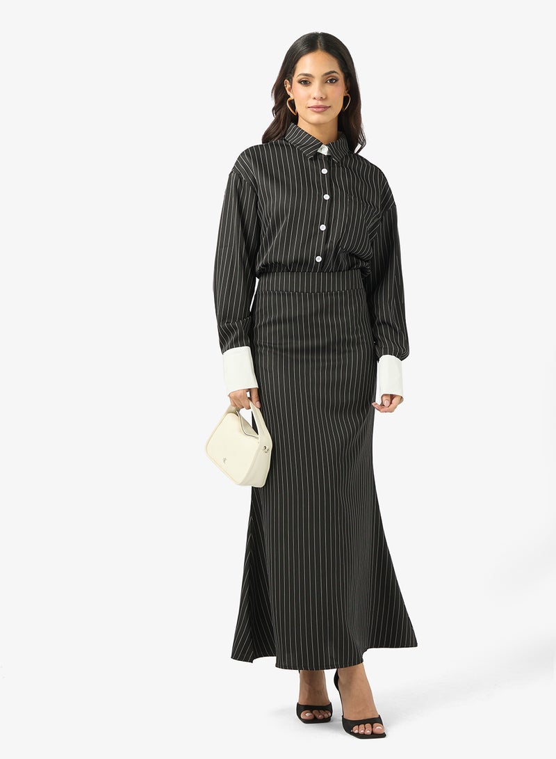 خزانة طقم بلوزة وتنورة مخططة - Image 5